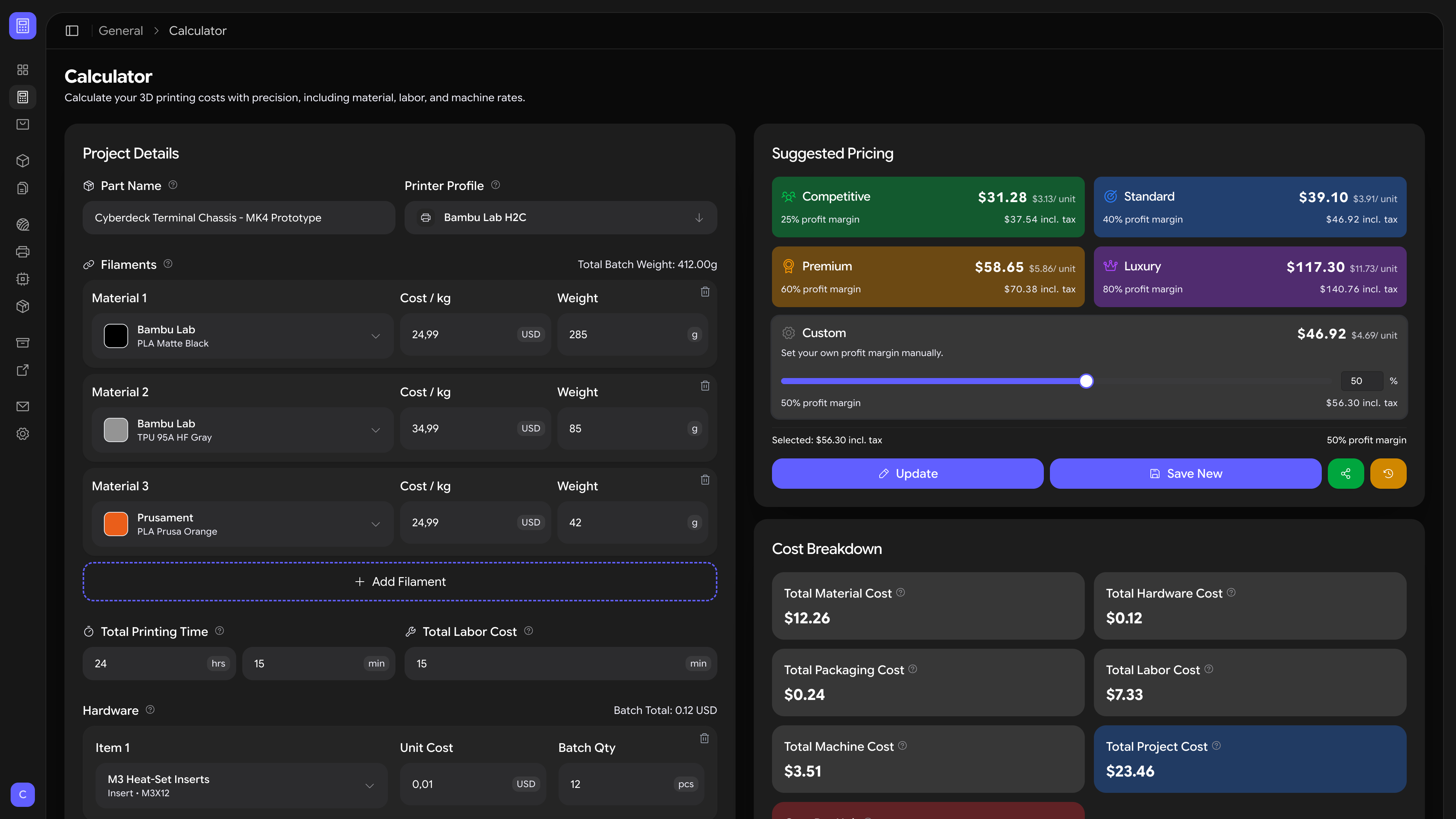 3DPCC dashboard — dark mode