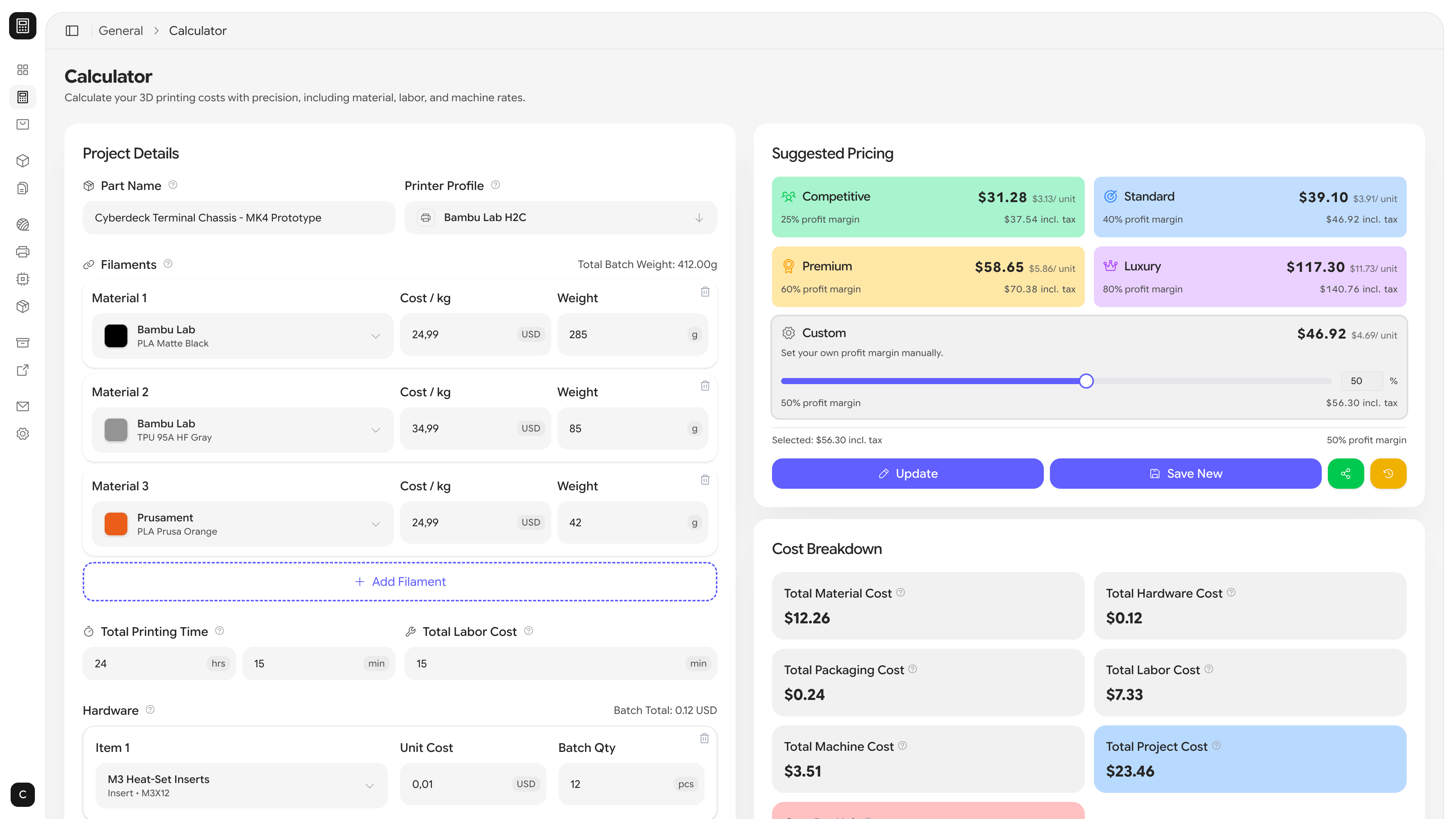 3DPCC dashboard — light mode