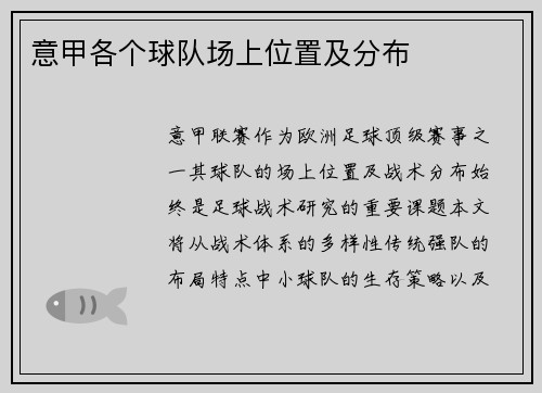 意甲各个球队场上位置及分布